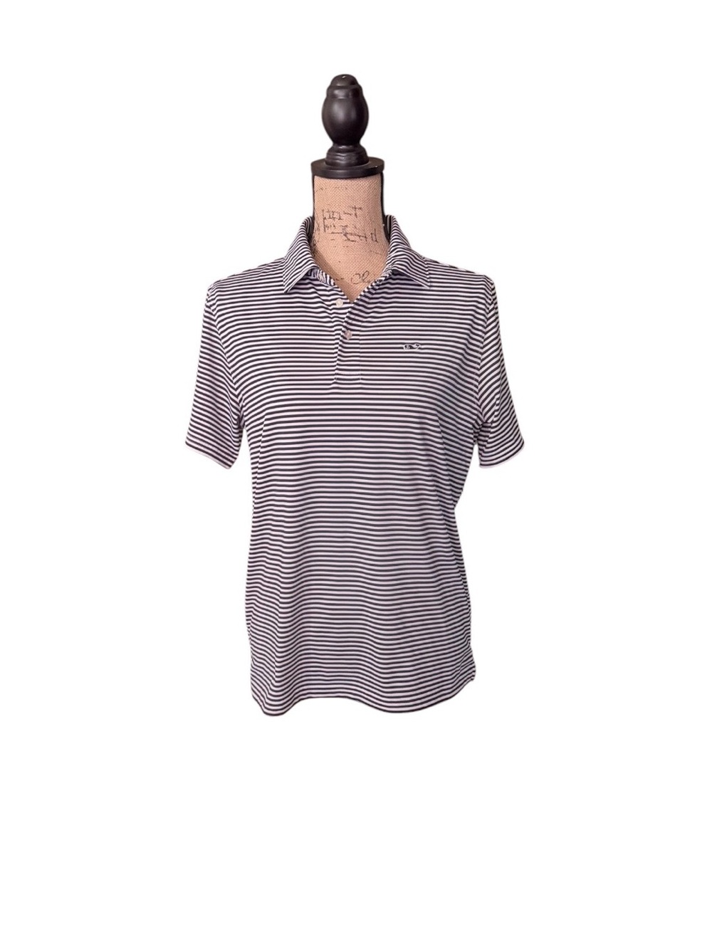 Boys Vineyard Vines Striped Polo in Navy and White